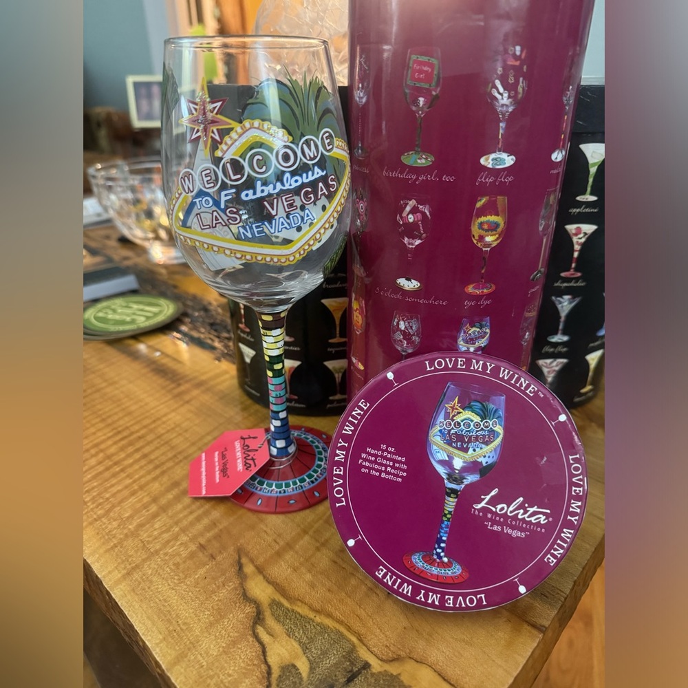 Lolita “Las Vegas” hand painted wine glass